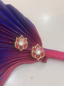 Studs <b>Earring</b> in Talap Stone Gold Plated Indian Wedding Traditional Jewelry Women Handmade <b>Cute</b> Oval Shape - Product Image 1