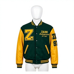 Premium 800 GSM Wool Blend Leather Sleeve Windproof Stand Varsity <b>Jacket</b> Black White Custom Embroidery Front Chenille <b>Patch</b> - Product Image 1