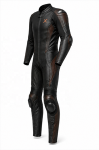 Traje de Motocicleta de Cuero de Una Pieza X Cowhide |   Negro Marrón |   Logotipo X |   Fabricante OEM ODM |   Diseño de Calidad Premium |   Resistente al viento | - Product Image 3