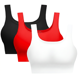Sujetador deportivo con tirantes para mujer, soporte medio, yoga, color liso, negro, gris, blanco - Product Image 5