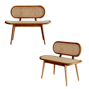 Banc en rotin de style scandinave avec structure en bois massif, banc de salle à manger intérieur pour café, restaurant, hôtel, mobilier - Product Image 6