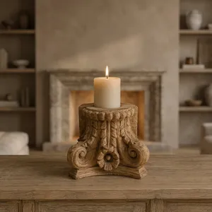 Vintage Reclaimed Wood Pillar Base Candle Holder Stand Floral Hand Carved <b>Rustic</b> Decor for Garden <b>Console</b> <b>Table</b> Living Room - Product Image 5