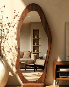 Heavenly <b>Mirror</b> Irregular Wavy Luxury European Handmade 5mm Thick Full Length Wooden Floor <b>Mirror</b> Freestanding Bedroom Dressing - Product Image 4