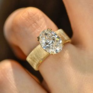 Oval Vintage Style Brushed Gold Wide Band Moissinite <b>Diamond</b> <b>Ring</b> - Product Image 2
