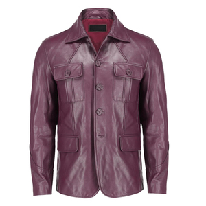 <b>Men</b> Leather Safari <b>Jacket</b> <b>White</b> Turn-down Collar Regular Fit Single Breasted Solid Color Spring Outerwear - Product Image 2