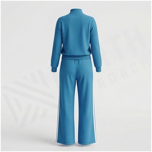 Women Blue <b>Tracksuit</b> Set With <b>Pink</b> Bow Print Full Sleeve Zipper Front Casual Sportswear Spring Wear - Product Image 2
