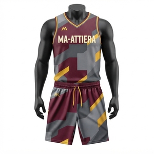 ชุดบาสเก็ตบอลชาย Ma-Attiera สีแดงเบอร์กันดี เทา เหลือง พร้อมกางเกงขาสั้น ชุดยูนิฟอร์มกีฬาทีมแบบซับลิเมชั่น - Product Image 4