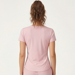 T-shirts à manches courtes col en V pour femmes, t-shirts de yoga, t-shirts de fitness pour femmes, t-shirts de sport slim fit pour femmes - Product Image 3