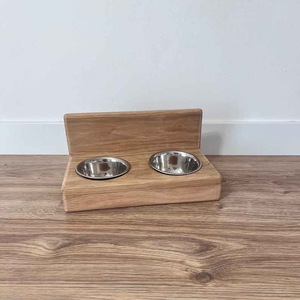 Comedero de madera para mascotas al por mayor, soporte elevado único con 2 cuencos de acero inoxidable, comedero de madera para mascotas respetuoso con los animales - Product Image 4