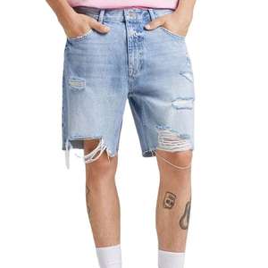 กางเกงยีนส์ขาสั้นผู้ชายสไตล์ลำลอง สีน้ำเงิน ดำ ขาว ขาดรุ่ย แต่งขอบ  สำหรับฤดูร้อน - Product Image 1