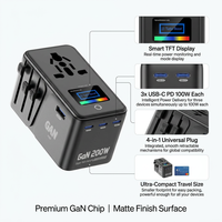 Adaptateur de voyage universel avec prise internationale GAN 45W, écran couleur TFT, chargeur rapide pour téléphone portable avec affichage numérique intelligent de type C