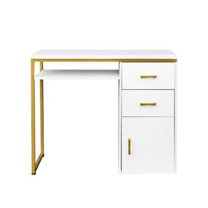 FCH 97*35*78cm White Particleboard Computer Desk with 2 Drawers and 1 Door Iron Pipe Multiple Scene Use - Product Image 3