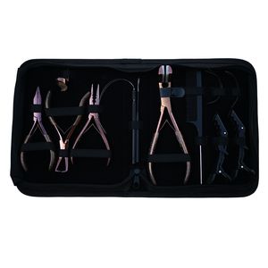 Kit d'outils professionnels pour extensions de cheveux à usage professionnel en salon avec perles à 3 trous, pinces à sertir, outil de retrait de perles, crochet à boucle et aiguilles courbées - Product Image 1