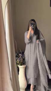 High Quality Designer Purt Faux Georgette Salwar Kameez Suit with Embroidery & Sequin Work - Ready to Wear for Wedding Functions - Product Image 4