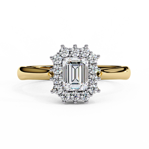 แหวนเพชรทรงเหลี่ยมมรกต 0.5 กะรัต เพชรเลี้ยงในห้องปฏิบัติการ ทองคำแท้ 14K แหวนแบบคลาสสิกประดับเพชรรอบวง สำหรับหมั้น แต่งงาน ครบรอบ พร้อมวงแหวนซ่อนแบบ Halo - Product Image 1