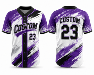 Maillot de baseball personnalisé pour hommes, sublimé, violet, blanc, noir, 23, anti-humidité, boutonné, unisexe, vêtements de sport pour adultes - Product Image 1