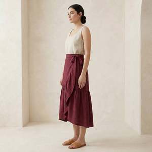 Women Maroon Cotton Ruffle Midi Wrap <b>Skirt</b> For Women Featuring Lightweight Fabric Modern Style Comfortable Fit For Everyday - Product Image 5