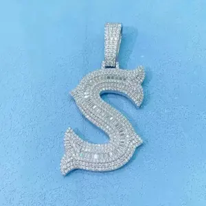 Colgante Personalizado con Letra y Moissanita Redonda de Corte Brillante de 3 Quilates, Plata de Ley 925 Chapada en Oro, Estilo Hip Hop, Regalo para Mujer - Product Image 4