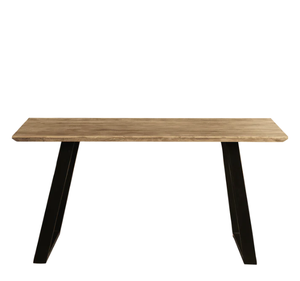 Juego de Comedor Rectangular de 6 Piezas de Madera de Teca Sólida de Diseño Industrial Moderno, Sillas Tapizadas con Patas de Metal Negro para Hotel y Hogar - Product Image 3