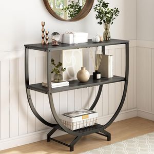 Rustic <b>Black</b> 3-Tier <b>Console</b> Table 30\" Height for Entryway or Behind Couch Sofa Table - Product Image 1