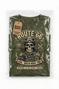 เสื้อยืดลายกราฟิกวินเทจ Route 66 ลายหัวกะโหลกสำหรับนักขี่มอเตอร์ไซค์ พิมพ์ลายสกรีน ระบายอากาศได้ดี ผ้าฝ้าย 100% สีเขียวมะกอก สำหรับผู้ชาย สไตล์เรโทร - Product Image 4
