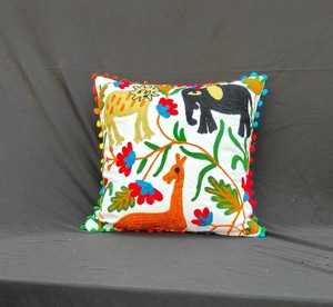 Embroidered <b>Cushion</b> <b>Cover</b>: Faux Dupioni Floral Pillow <b>Cover</b> - Product Image 3