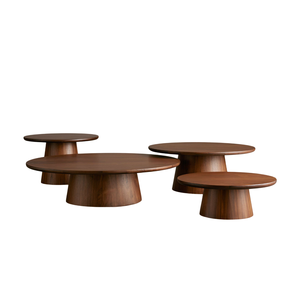 Elegant Round <b>Nesting</b> Coffee <b>Table</b> Set Contemporary Solid Teak Natural Grain Wood with Durable Pedestal Base Design - Product Image 4