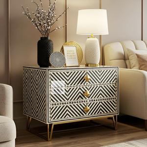 Cajón con Incrustaciones de Hueso de ILAHI, Diseño Moderno con Detalles de Ágata, Mueble Portátil para el Hogar - Product Image 2