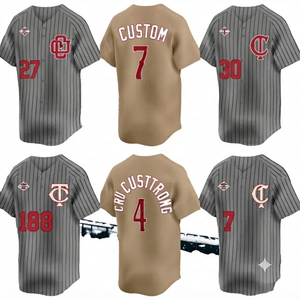 <b>Baseball</b> Jersey Stitched Team Uniform Personalized Athletic Wear Anti-Bacterial Mesh Short Sleeve Loose Fit Lite Brown Grey - Product Image 1
