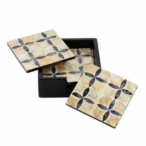 Juego de posavasos de nácar hechos a mano con soporte de madera, posavasos de lujo con incrustaciones de concha, mosaico de nácar natural para tazas, en venta. - Product Image 4