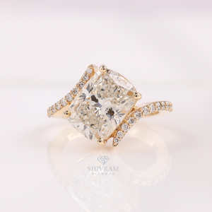 <b>Cushion</b> Cut Diamond Engagement <b>Ring</b> Lab Grown Shank Pave Bridal <b>Ring</b> with Round Brilliant Side Stones 925 Silver - Product Image 5