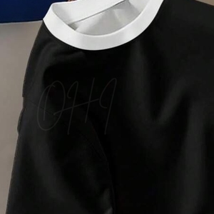 Camiseta de Hombre Negra con Cuello en Contraste, Manga Corta, Algodón, Casual, Transpirable, Secado Rápido, Ecológica, Corte Holgado, a la Moda - Product Image 3