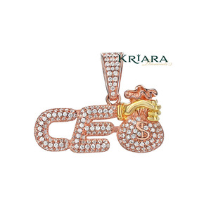 Colgante de Oro Rosa con Diamante Cultivado en Laboratorio y Circonita Cúbica en Forma de Bolsa de Dinero con Letra, Amuleto Hip Hop, Joyería Unisex - Product Image 4