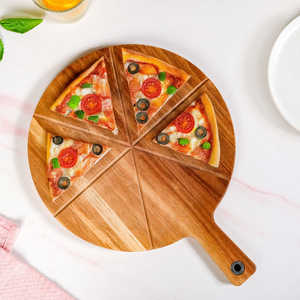 Accesorios para hacer pizza, herramientas de madera, bambú, cerámica, tabla de cortar y servir pizza de madera de acacia de 14 pulgadas - Product Image 5