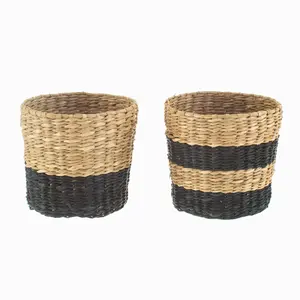 Indoor plant pots natural natural and black color small seagrass planter hand woven seagrass flower pots made from Vietnam