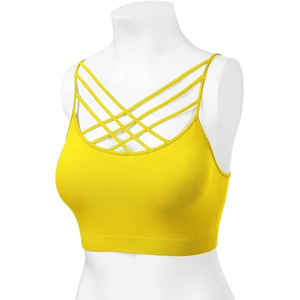 Women Sports Bra Yellow Criss Cross <b>Strappy</b> Crop <b>Top</b> Fitness Yoga Workout Activewear Custom OEM Wholesale Supplier - Product Image 1