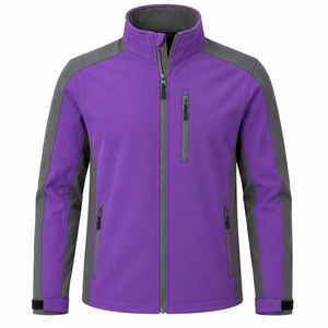 Veste en polaire orange pour homme avec empiècements noirs, col montant, fermeture éclair, coupe-vent, vêtement décontracté pour l'automne - Product Image 4
