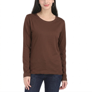 เสื้อยืดคอกลมแขนยาวผู้หญิง ผ้าฝ้ายเจอร์ซีย์ถัก 100% ทรงปกติ สวมใส่สบาย สีพื้น ระบายอากาศได้ดี ใส่ได้ทุกฤดู - Product Image 5