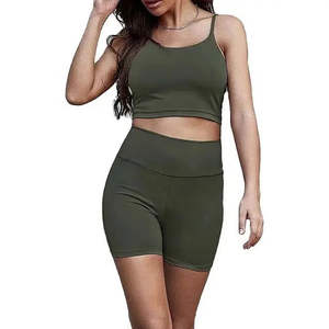 Ensemble de shorts de yoga personnalisés en gros, vêtements de sport de haute qualité en spandex, ensemble 2 pièces pour femmes, tenue de fitness et d'extérieur - Product Image 2