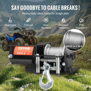 Verricello Elettrico 12V DC per ATV/UTV con Capacità di Trazione di 907 kg, Cavo in Acciaio a 7 Fili da 5/32 X 39 ft e Passacavo a Rullo - Product Image 4