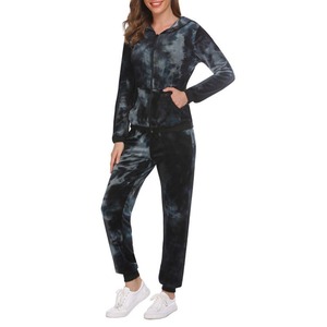 Ensemble de survêtement tie-dye pour femmes, à capuche, avec fermeture éclair, manches longues, tenue décontractée pour le jogging avec poches latérales, couleur dégradée, vêtements d'automne - Product Image 1