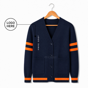 <span class=keywords><strong>Cardigan</strong></span> in Acrilico con Strisce a Contrasto Arancioni, Scollo a V, Maniche Lunghe, Maglione Casual da Donna della Sorority Cosh International - Product Image 5