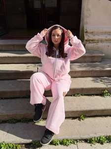 Custom Women's Hooded <b>Velour</b> <b>Tracksuit</b> Winter Printed Front Logo Heavyweight Fleece Lined Casual Streetwear with Kangaroo Pocket - Product Image 6