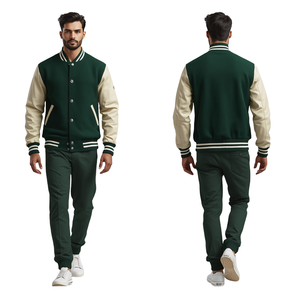 Veste universelle en laine mélangée respirante de qualité supérieure pour l'hiver, style universitaire décontracté avec manches contrastées en similicuir - Product Image 2