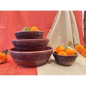 Handcrafted Sheesham <b>Wood</b> Carved Floral Bowl - Wholesale <b>Rustic</b> Wooden Bowls India - Product Image 3