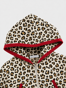 Ensemble de survêtement 2 pièces pour femme, imprimé léopard blanc et jaune, sweat à capuche oversize et pantalon large, style streetwear décontracté - Product Image 5