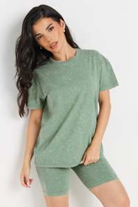 Camisetas de Mujer de Manga Corta en Color Verde Stone Wash, Ropa Casual, Camisetas de Mujer 100% Algodón, Camisetas de Mujer de Primera Calidad - Product Image 2