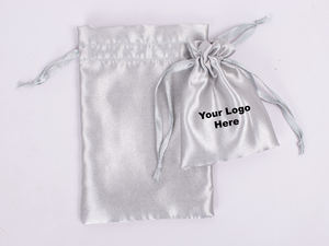 Luxury Grey Jewelry Storage Bag and Satin <b>Pouch</b> with <b>Drawstring</b> Closure Lightweight 3x4 Inches Customized Silk Printing Logo - Product Image 2
