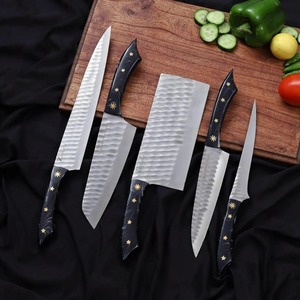 Juego de 5 Cuchillos de Acero de Damasco con Mangos Negros y Estrellas Doradas, Cuchillos de Cocina de Hoja Recta - Product Image 4