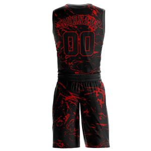 Black Red Custom Sublimated Basketball Jersey Set customTeam Name Sleeveless Athletic Fit Adult <b>Mesh</b> Moisture Wicking - Product Image 3
